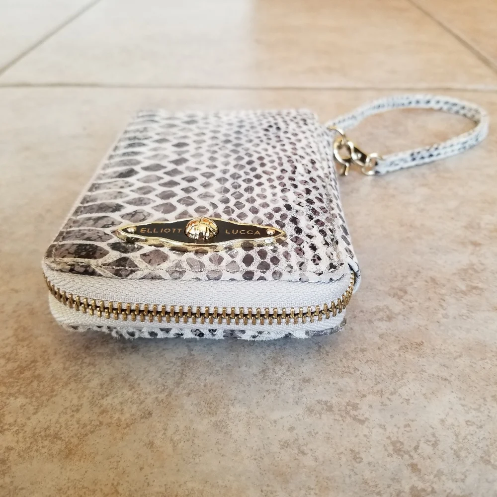 Elliott Lucca Grey Snakeskin Wristlet